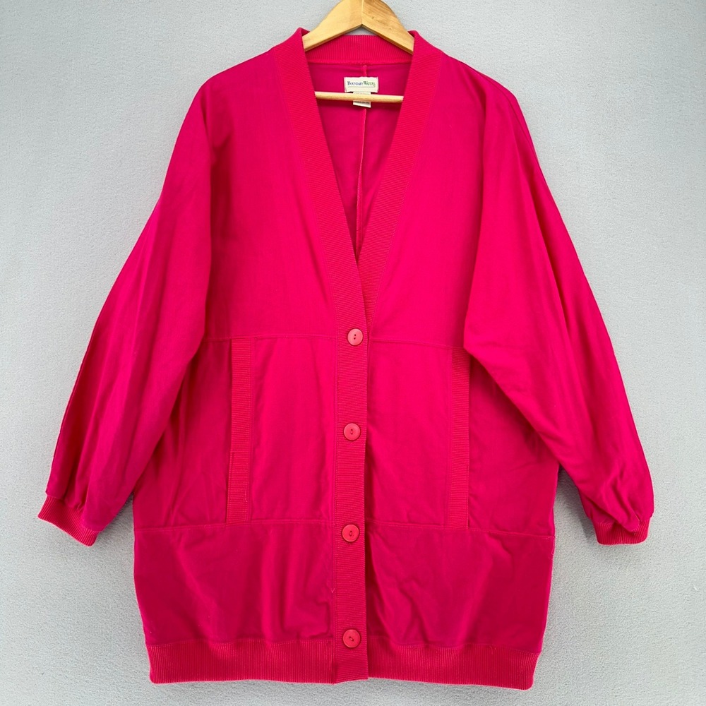 VTG Boundary Waters Pink Cotton Button Front Long Sleeve Cardigan Sweater SZ L